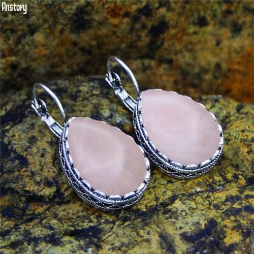 Vintage Big Water Drop Quartz Tiger Eye Earrings For Women Flower Pendant Natural Stone Lapis Jades Unakite Cuff Fashion Earring