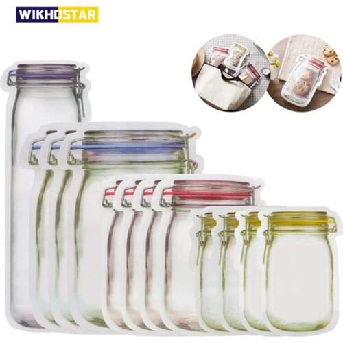 WIKHOSTAR Mason Jar Bottles Zipper Bag Nuts Candy Cookies Bag Seal Fresh Food Storage Bag Snacks Zipper Sealed Kitchen Organizer