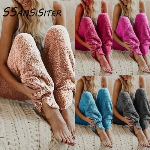 Plus Size Women Plush Pants Casual Loose Sleep Bottoms Gym Sports Jogger Trousers Tracksuits Sweatpants Baggy Pants Sleepwear
