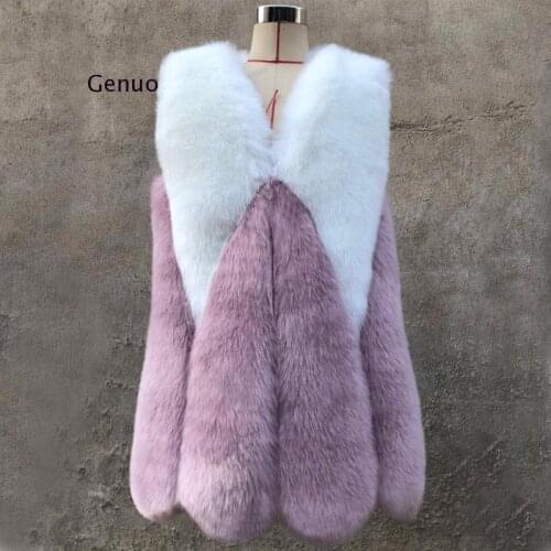 2021 New Luxury Contrast Color Faux Fur Vest Women Plus Size Winter Long White Pink Faux Fur Coat Gilet Fourrure Bontjas
