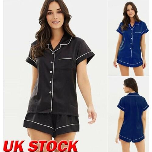 Women Satin Plain Sleepwear Babydoll Lingerie Nightwear Shorts Pjs Pyjamas Set