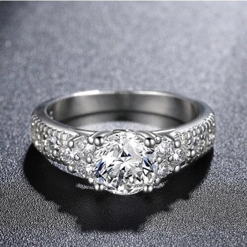 90% OFF YINHED Romantic 925 Sterling Silver Bridal Engagement Ring Jewelry 7.5mm Cubic Zirconia Wedding Rings for Women ZR582