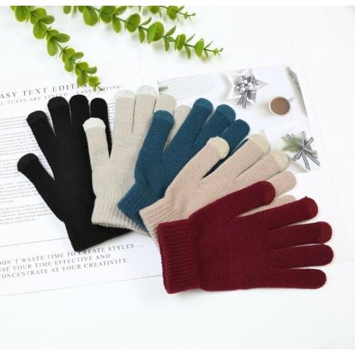 Winter Women Cashmere Knitted Gloves Autumn Multicolor Hand Warmer Thicken Lining Full Fingered Mittens Skiing Short Wrist Glove