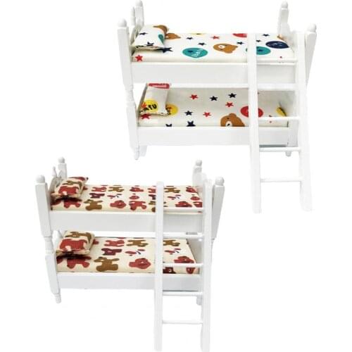 1/12 Mini Bunk Bed Children Bedroom Model Pretend Play Toys Dollhouse Accessory