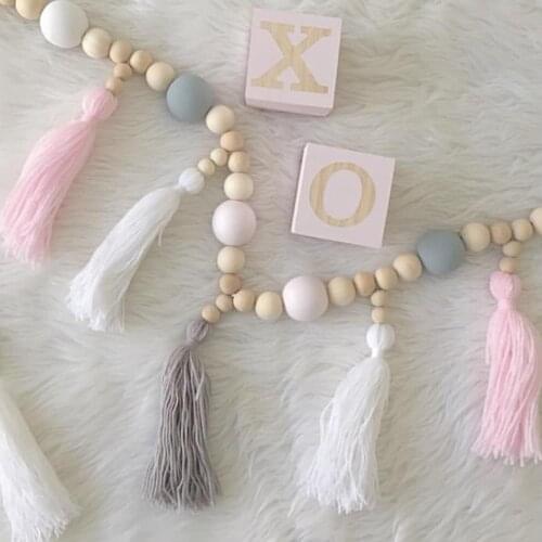 1.5m Nordic Pendant Bead Garland Hanging with Tassel Pearl Decor Props Ornament Kid Room Wall Hanging Ornament Home Decor