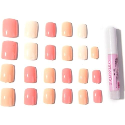 24pcs/set Nail Tips Beauty Faux Ongles Pink Solid Color Short Nails Women Fashion With Glue Glitter Fake Sexy False Nails