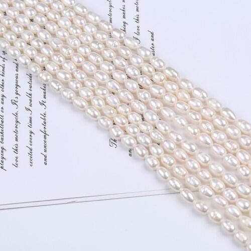 5-6mm White Rice Shape Loose Beads Natural Freshwater Pearl Strand For Bracelet Necklace Jewelry Making
