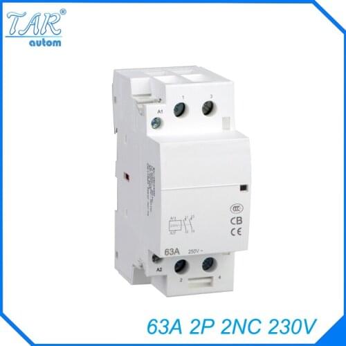 Free shipping high quality 63A AC 220v 230v 50/60Hz 63A 2NC 2-pole household mini DIN Rail modular AC contactor