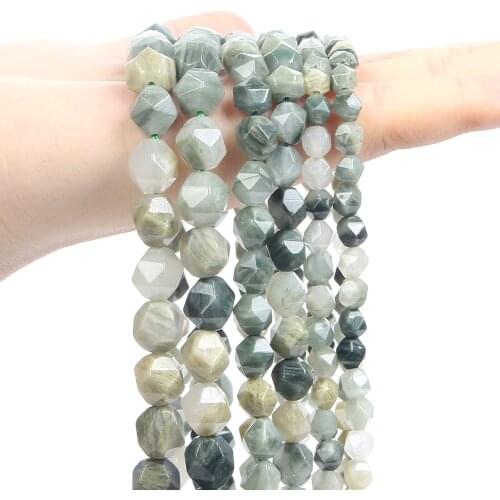 Natural Stone Beads Faceted Green Grass Stone Round Loose Spacer Beads for Jewelry Making DIY Bracelets Accessories 6/8/10MM