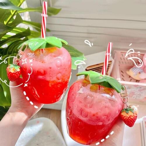 Water Bottle Cartoon Food Grade PP Wide Application Strawberry Straw Cup for Home Summer Outdoor Carrying Pressure Drinking Cup