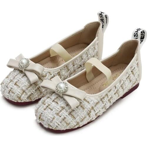 Children shoes 2021 spring new Pearl bow princess shoes soft sole comfortable small leather shoes flat shoes girls' single shoes