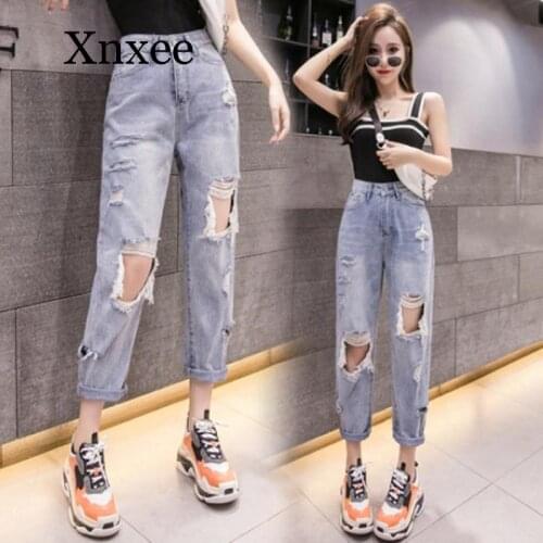 Long pants blue Woman Jeans High Waist Ripped Jeans 2020 Clothes Wide Leg Denim Clothing Blue Streetwear Fashion Vintage Pants