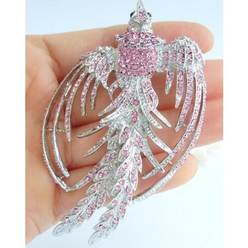 Pretty 3.54" Pink Austrian Crystal Pendant Phoenix Brooch Pin EE02338C7
