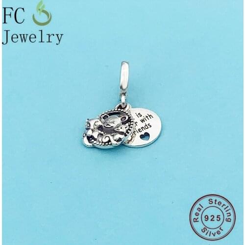 FC Jewelry Fit Original Charm Bracelet 925 Silver Bear Fox Pig Life Is Better With Friends Pendant Bead For Women Berloque 2020