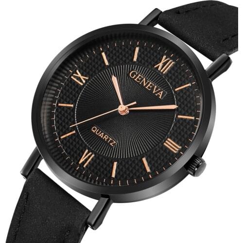 Geneva Brand Fashion Mens Watch Leather Belt Wrist Watches Personality Roman Dial Male Clock Erkek Kol Saati