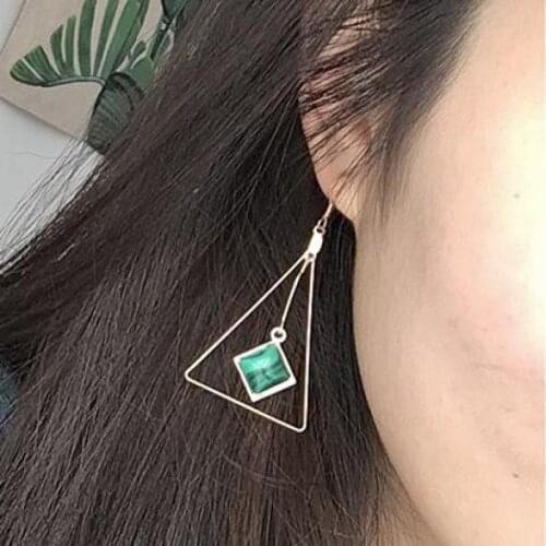 Geometric Original Triangle Texture Green Imitation Gem Triangle Exaggerated Earrings Star Earring Brincos Fashion Ohringe