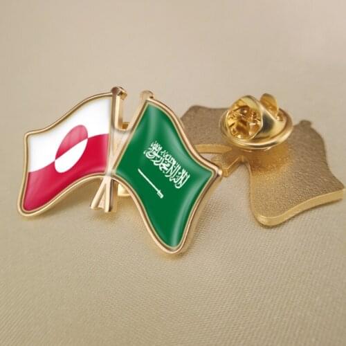 Greenland and Saudi Arabia Crossed Double Friendship Flags Lapel Pins Brooch Badges