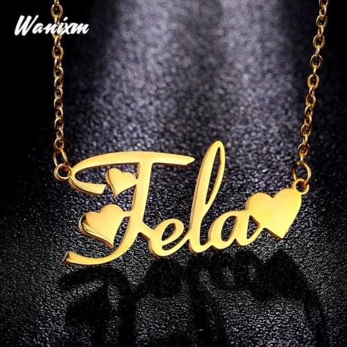 Custom Silver Color Stainless Steel Pendants Jewelry Personalized Name Necklaces for Women Gold Filled Heart Statement Choker