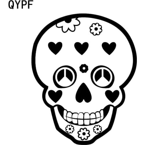 QYPF 11.9*14.8CM Interesting Vinyl Car Sticker Black Silver Decorating Skull Graphic Decals C16-0077