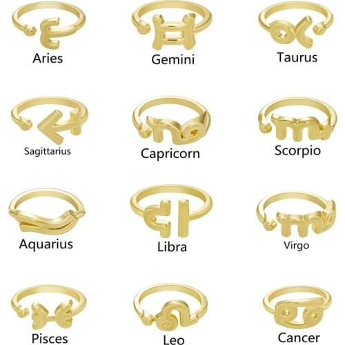 Twelve Constellations Rings for Men Women Personality Star Zodiac Sign Minimalist Vintage Opening Finger Rings Fashion Jewelry