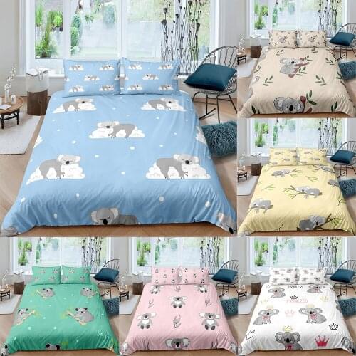3D Printing Cartoon Koala Bedding Set Children Adult Cute Bedclothes Quilt Set Bed Comforters King Queen Size Animal Duvet Cover