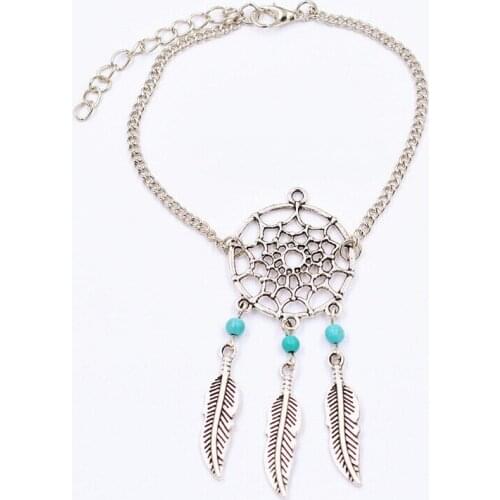 Fashion Jewelry Vintage Silvers Dream Catcher Feather&Bead Distortion Chain & Cross Chain Good Luck Bracelets & Bangle 10pcs A30