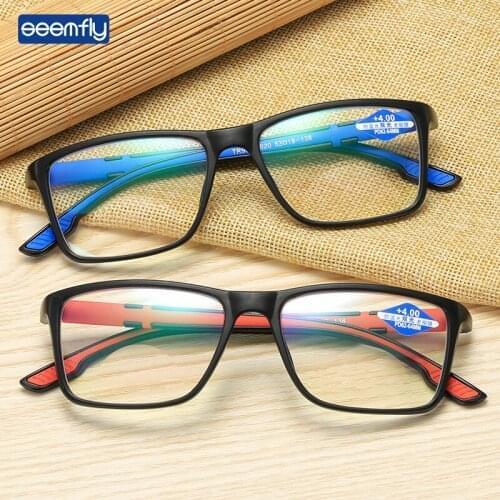 Elbru Anti Blue Light Bifocals Reading Glasses Portable Presbyopia Eyeglasses Square Elderly Eyewear +1.0 +4.0 For Men And Women