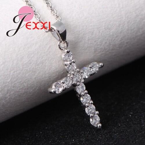 Big Promotion High Quality Korean Style Genuine 925 Sterling Silver Charm Necklace Cross Shape Pendant Paved With Bright Crystal