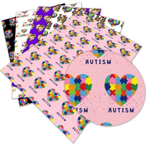 Autism Awareness Printed Synthetic Faux Leather Au Some Sheets for Bow Centers Bag Earring DIY Decoration Crafts A4 22*30CM