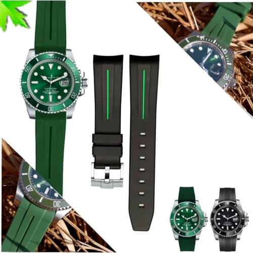 Curved end silicone Rubber watch strap 20mm 21mm Watchband waterproof soft Watch band green blue color wristwatches band