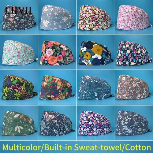 Breathable 100% cotton printed surgical cap dental care scrub cap medical beauty salon work cap laboratory scrub cap wholesale