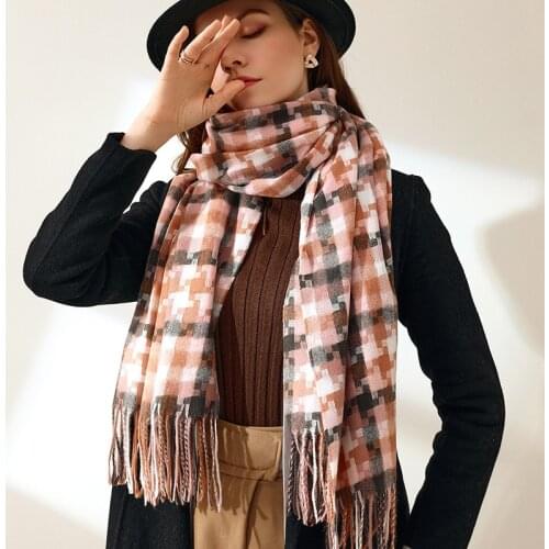 2021 New Winter Check Scarf Female Long Tassel Shawls Fashion Street Imitation Cashmere Warm Scarf For Women