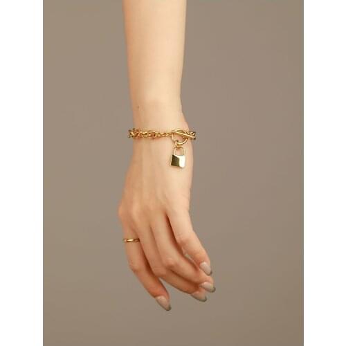 Titanium With 18K Gold Lock Chunky Statemen Bracelets Designer T Show Runway Gown Jewelry Rare INS Japan Korean