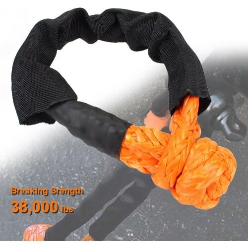 Car Trailer Pull Rope 38000 lbs Off Road Towing Ropes for Vehicle Recovery Soft Shackle Synthetic Fiber with Protective Sleeve
