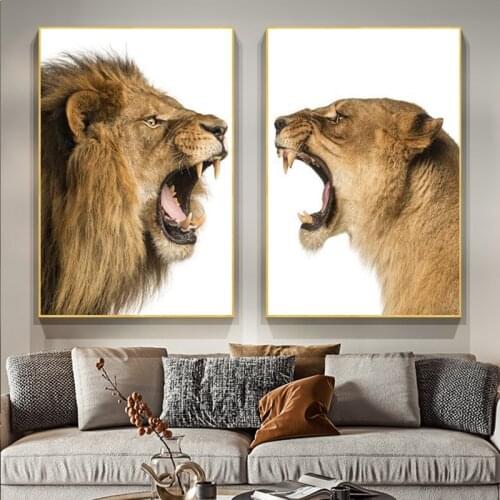 African Wild Lion and Lioness Family Canvas Posters and Prints Animals Art Paintings on the Wall Art Lions Pictures Home Decor