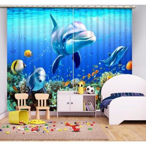Customize Underwater world dolphins 3D Curtains Home Decoration Bedroom Living Room Window Custom Curtain