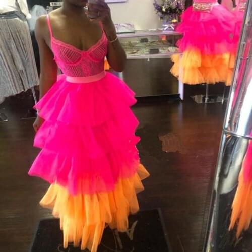 Pretty Hot Pink Multi Tiered Tulle Skirt with Zipper Waistline A line Long Ruffle Maxi Skirt Womens Tutu Custom Made Plus Size