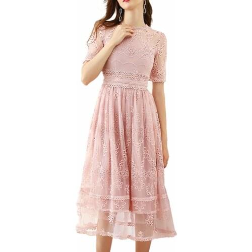 QUALITY New HIGH Stylish Fashion 2021 Designer Runway Dress Womens O-Neck short Sleeve Gauze Embroidery Dress