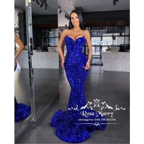 Sexy Royal Blue Mermaid Prom Dresses 2021 Plus Size Corset Straps Girls Pageant Formal Celebrity Evening Party Gowns for Women