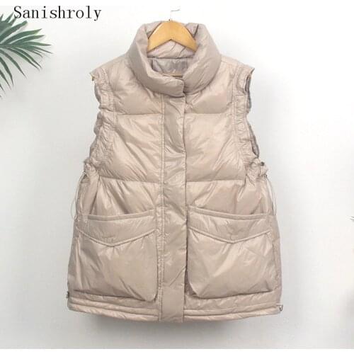 Sanishroly Autumn Winter Women Sleeveless Waistcoat Casual Drawstring White Duck Down Vest Female Short Jacket Plus Size SE996