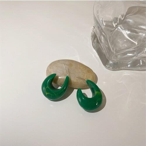 2021 New Hot sales Korean Simple Vintage Green Resin Geometric Hoop Earrings For Woman Girls Aesthetic Jewelry party gifts