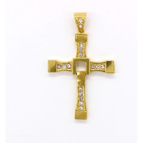 Gold color Necklaces & Pendants for Men Fast and Furious 7 Teretto VinToledo Latin Classic Crystal Cross Pendant