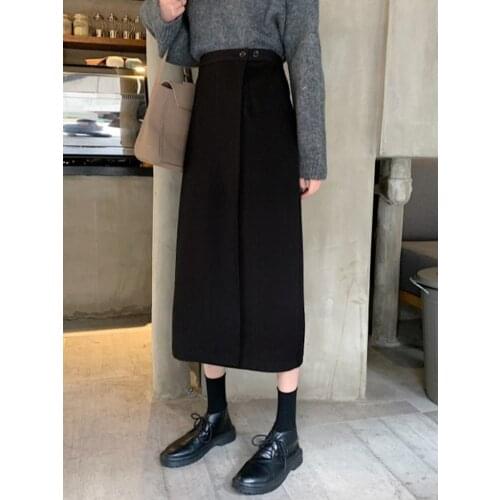 2021 spring new Korean version loose and thin mid-length skirt female black high-waist a-line skirt long skirt