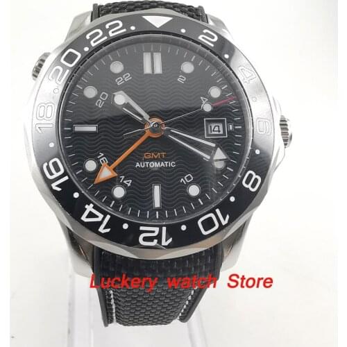 41mm no logo black dial Luminous saphire glass;black Ceramic Bezel GMT Automatic movement mens watch-BA98