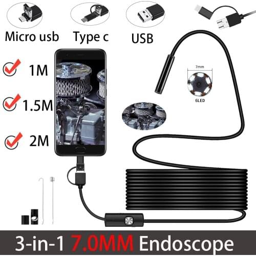 7mm Sewer Industrial Mobile Endoscope Piping Endoscopy Type C Flexible Snake Camera USB C Automotive Borescope for Android Phone