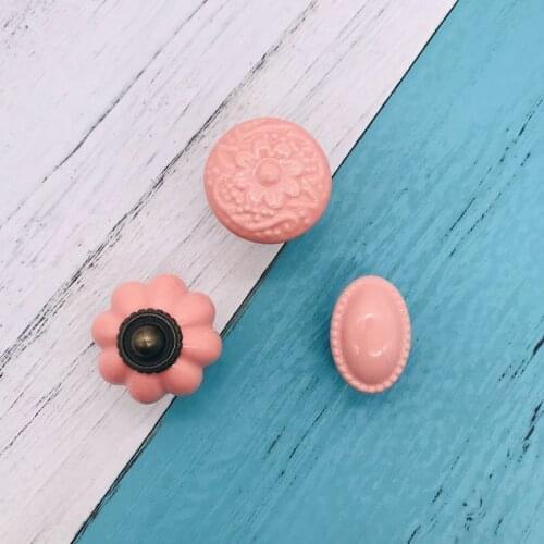 8pcs Flower relief Arts Furniture Hardware Handles Kitchen Cabinets Door Knobs Pink Drawer Wardrobe Dresser Cabinet Pull Knob