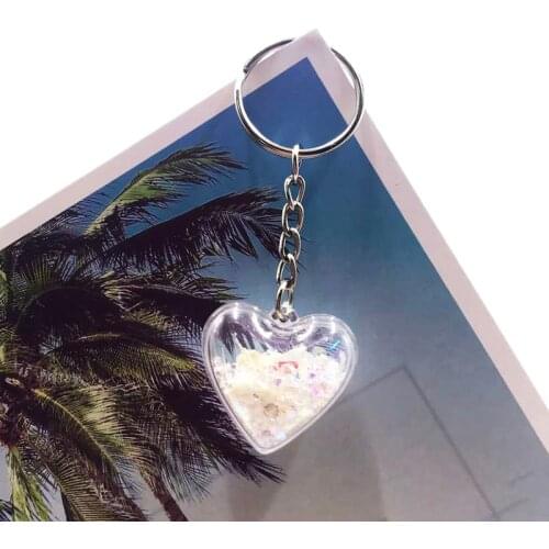Acrylic Heart Key Ring Fantasy Key Chain Small Flash Beads with Flower Keychain Women Car Bag Key Ring Creative Birthday Gift