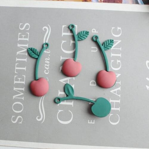 Free Shipping 60pcs 15*36mm Rubber Enamel Alloy Fruit Cherry Shape Earring Charms Ornament Accessories Dripping Oil Pendants