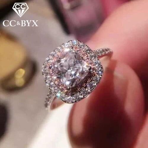 CC Jewelry 925 Sterling Silver Rings For Women Fashion Jewelry Romantic Square Charm Bridal Wedding Engagement Ring Bijoux CC630