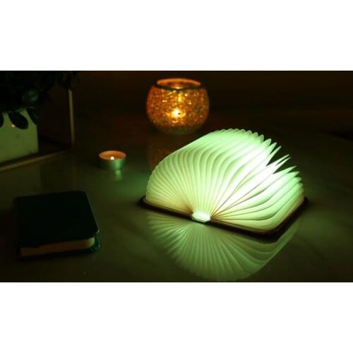 Wooden Folding Charging Book LED Lamp USB Rechargeable Magnetic Decoration Small Night Light Warm White Creative Gift
